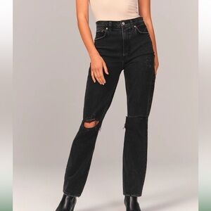 Abercrombie & Fitch Ultra High Rise 90s Straight Black Jeans Size 28 Distressed
